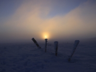 Lever de soleil en Aubrac : neige à perte de vue!